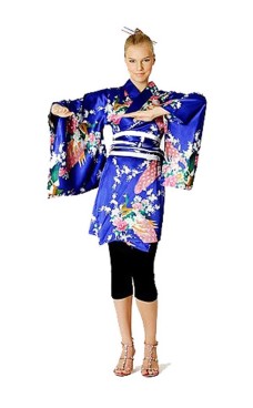 Kort Blå Kimono Kjole